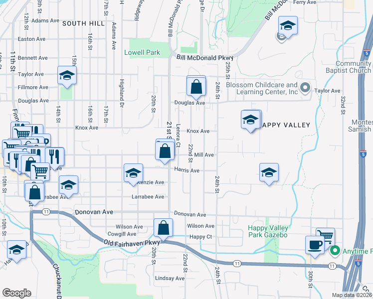 map of restaurants, bars, coffee shops, grocery stores, and more near 1118 22nd Street in Bellingham