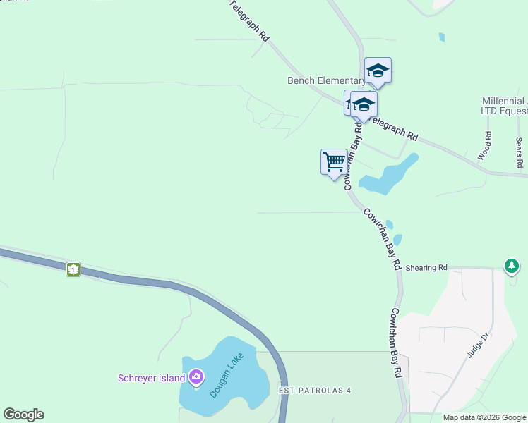 map of restaurants, bars, coffee shops, grocery stores, and more near 1580 Robson Lane in Cowichan Bay