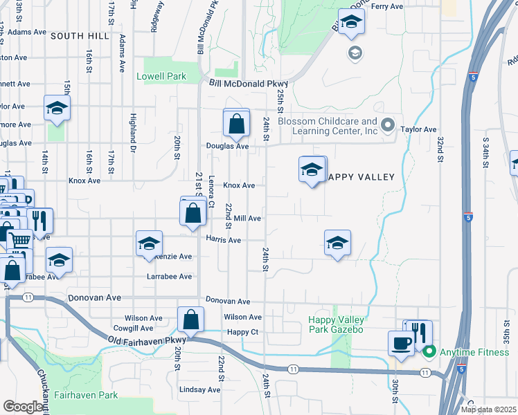 map of restaurants, bars, coffee shops, grocery stores, and more near 1119 23rd Street in Bellingham
