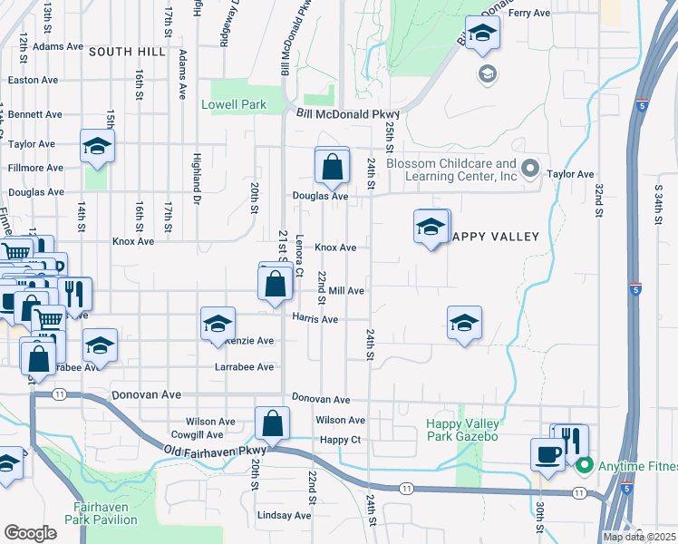 map of restaurants, bars, coffee shops, grocery stores, and more near 1120 23rd Street in Bellingham