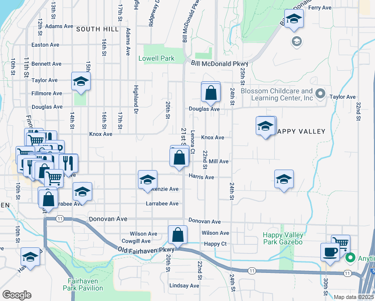 map of restaurants, bars, coffee shops, grocery stores, and more near 1123 21st Street in Bellingham