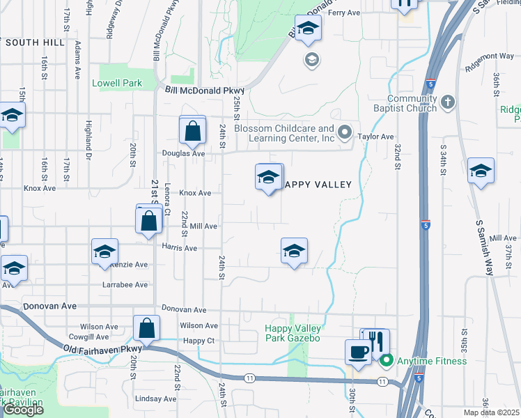 map of restaurants, bars, coffee shops, grocery stores, and more near 2601 Mill Avenue in Bellingham
