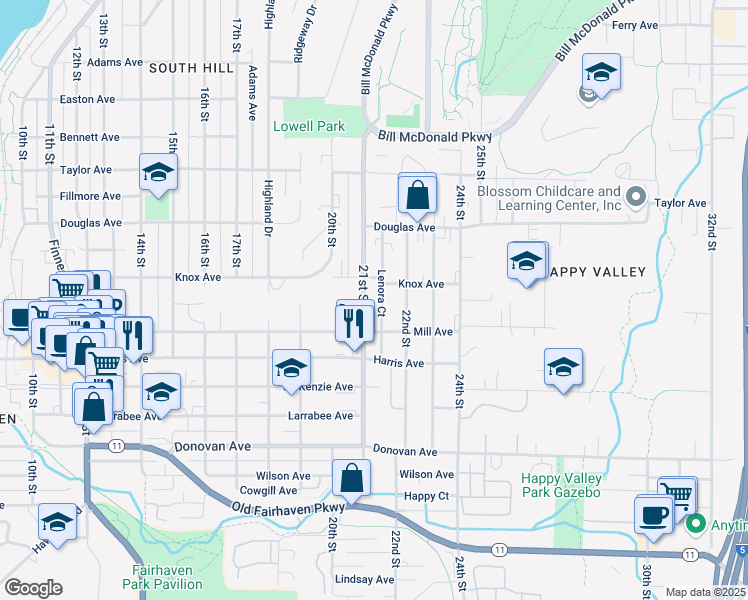 map of restaurants, bars, coffee shops, grocery stores, and more near 1123 21st Street in Bellingham