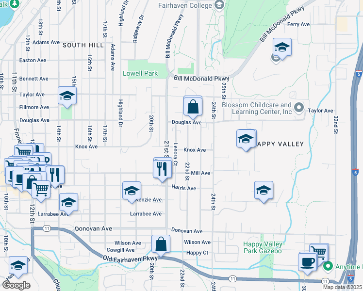 map of restaurants, bars, coffee shops, grocery stores, and more near 1018 23rd Street in Bellingham