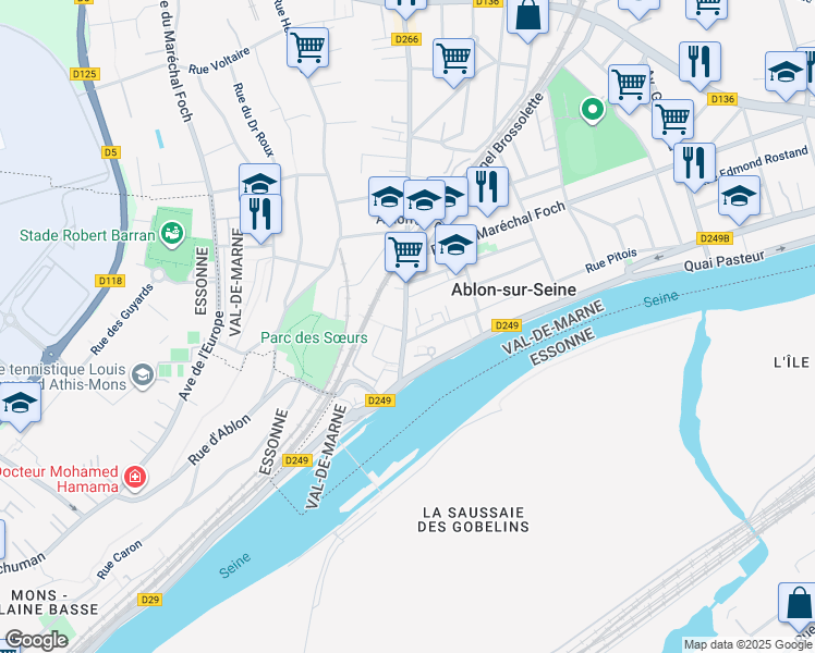 map of restaurants, bars, coffee shops, grocery stores, and more near 14 Rue du Bac in Ablon-sur-Seine