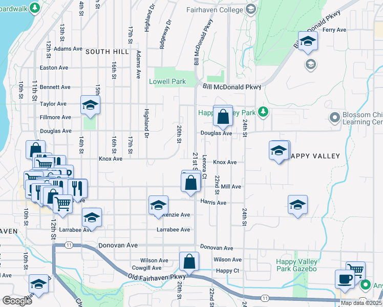map of restaurants, bars, coffee shops, grocery stores, and more near 2011 Knox Avenue in Bellingham