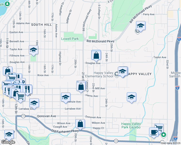 map of restaurants, bars, coffee shops, grocery stores, and more near 1026 22nd Street in Bellingham