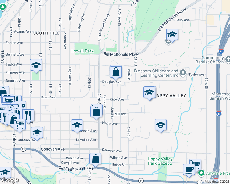 map of restaurants, bars, coffee shops, grocery stores, and more near 1018 23rd Street in Bellingham