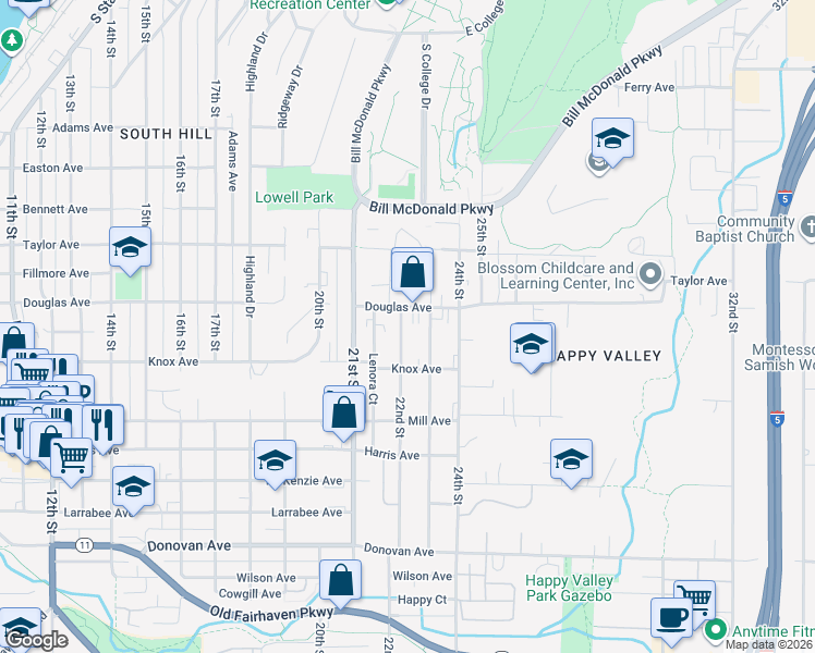 map of restaurants, bars, coffee shops, grocery stores, and more near 1009 22nd Street in Bellingham