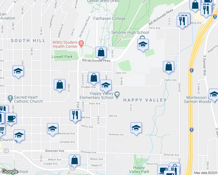 map of restaurants, bars, coffee shops, grocery stores, and more near 919 24th Street in Bellingham