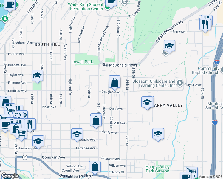 map of restaurants, bars, coffee shops, grocery stores, and more near 919 22nd Street in Bellingham