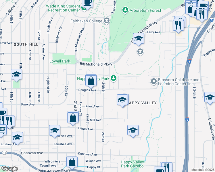 map of restaurants, bars, coffee shops, grocery stores, and more near 932 25th Street in Bellingham