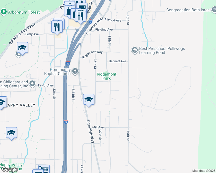 map of restaurants, bars, coffee shops, grocery stores, and more near 906 38th Street in Bellingham