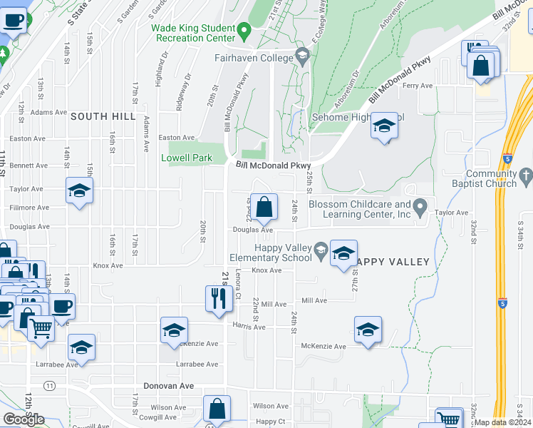 map of restaurants, bars, coffee shops, grocery stores, and more near 919 22nd Street in Bellingham