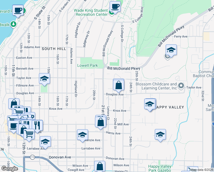 map of restaurants, bars, coffee shops, grocery stores, and more near 921 21st Street in Bellingham