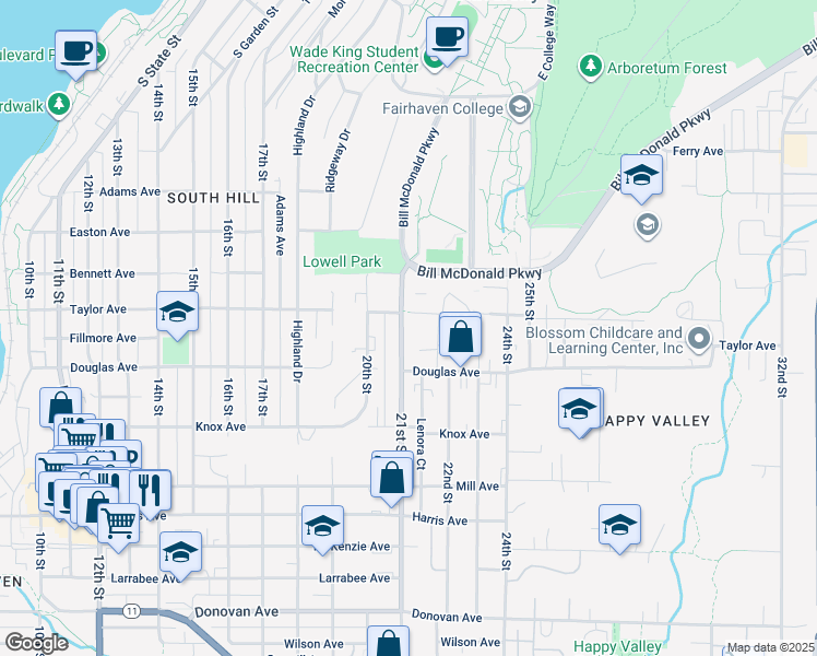 map of restaurants, bars, coffee shops, grocery stores, and more near 911 21st Street in Bellingham