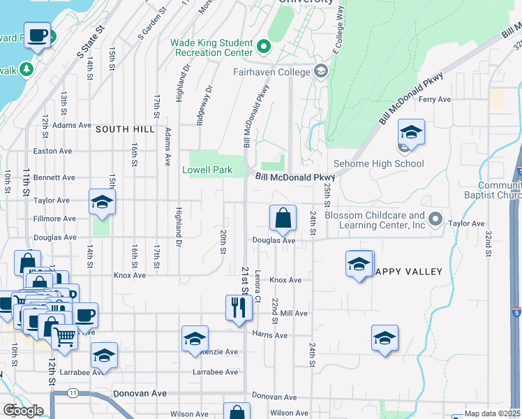 map of restaurants, bars, coffee shops, grocery stores, and more near 921 21st Street in Bellingham