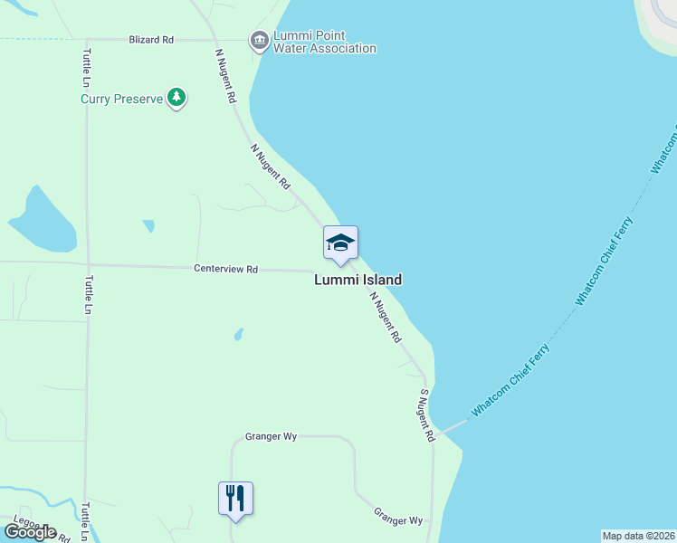 map of restaurants, bars, coffee shops, grocery stores, and more near 3786 Centerview Road in Lummi Island
