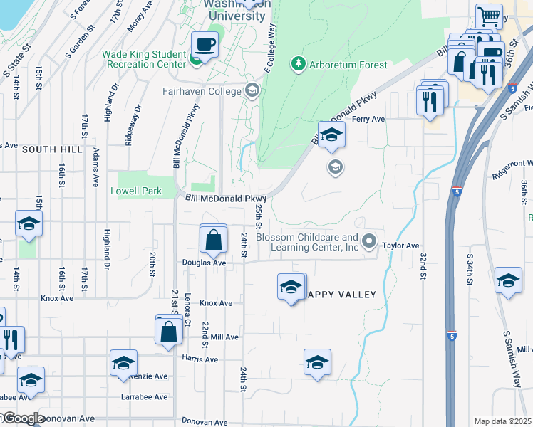 map of restaurants, bars, coffee shops, grocery stores, and more near 808 25th Street in Bellingham