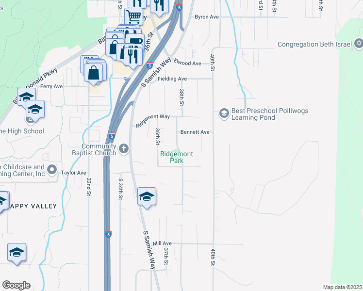 map of restaurants, bars, coffee shops, grocery stores, and more near 807 38th Street in Bellingham