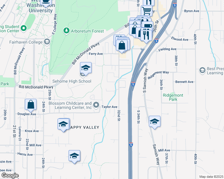 map of restaurants, bars, coffee shops, grocery stores, and more near 820 32nd Street in Bellingham