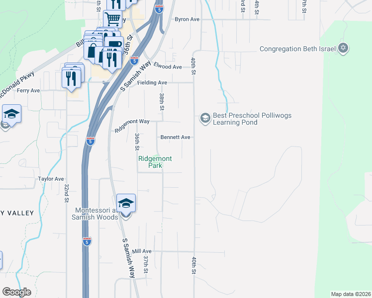 map of restaurants, bars, coffee shops, grocery stores, and more near 816 40th Street in Bellingham