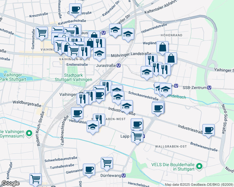 map of restaurants, bars, coffee shops, grocery stores, and more near 26 Ruppmannstraße in Stuttgart
