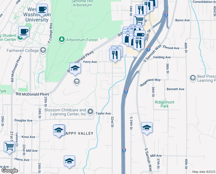 map of restaurants, bars, coffee shops, grocery stores, and more near 680 32nd Street in Bellingham