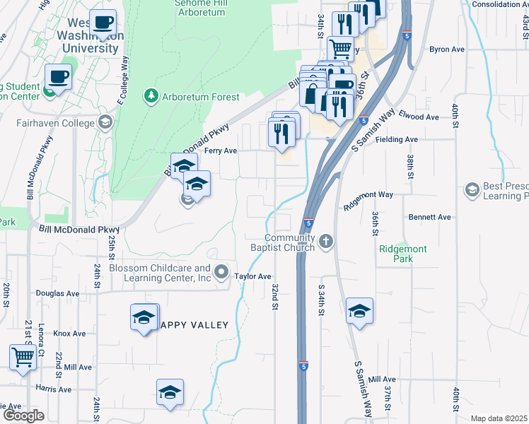 map of restaurants, bars, coffee shops, grocery stores, and more near 700 32nd Street in Bellingham