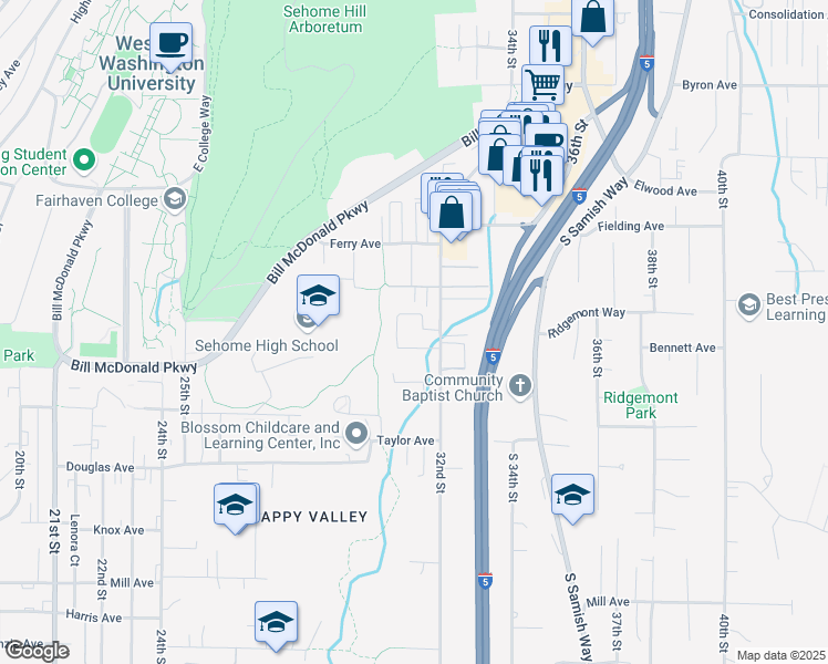 map of restaurants, bars, coffee shops, grocery stores, and more near 680 32nd Street in Bellingham