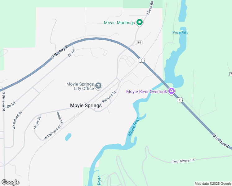 map of restaurants, bars, coffee shops, grocery stores, and more near 184 East Railroad Street in Moyie Springs
