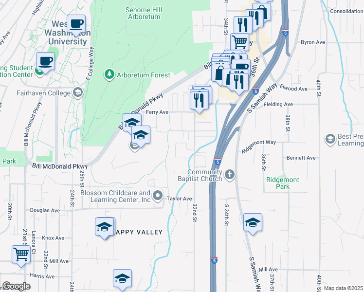 map of restaurants, bars, coffee shops, grocery stores, and more near 680 32nd Street in Bellingham