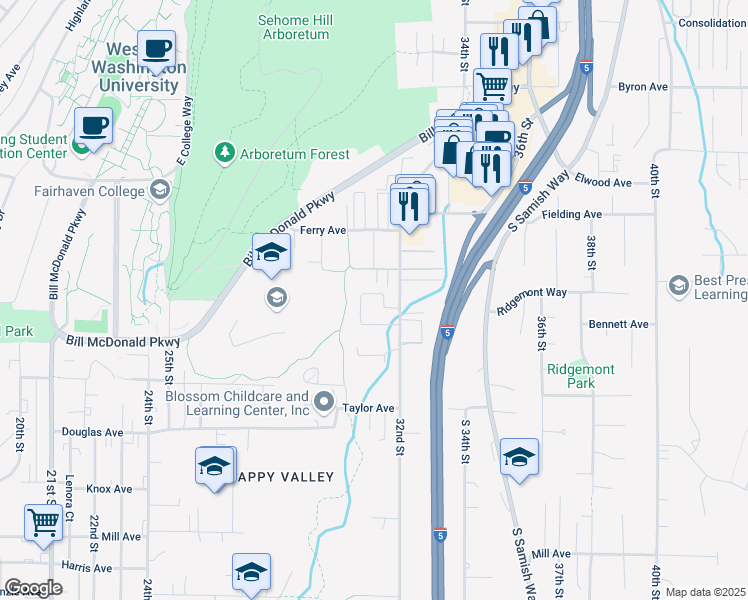 map of restaurants, bars, coffee shops, grocery stores, and more near 680 32nd Street in Bellingham