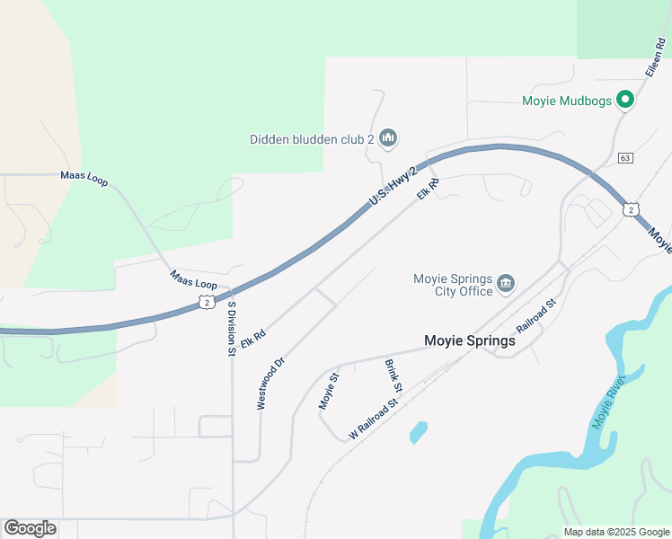 map of restaurants, bars, coffee shops, grocery stores, and more near Elk Road in Moyie Springs