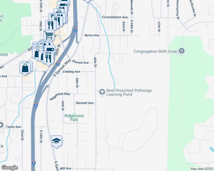 map of restaurants, bars, coffee shops, grocery stores, and more near 4111 Midwood Lane in Bellingham
