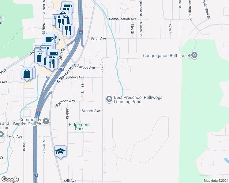 map of restaurants, bars, coffee shops, grocery stores, and more near 4111 Midwood Lane in Bellingham