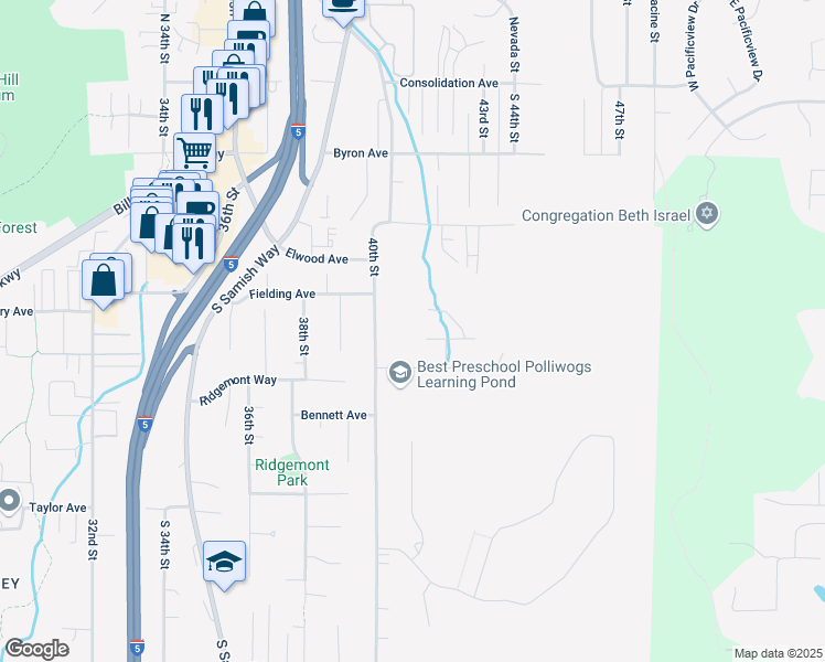 map of restaurants, bars, coffee shops, grocery stores, and more near 4111 Midwood Ln in Bellingham