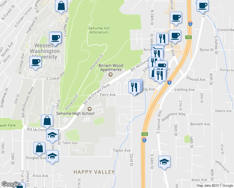 map of restaurants, bars, coffee shops, grocery stores, and more near 485 31st Street in Bellingham