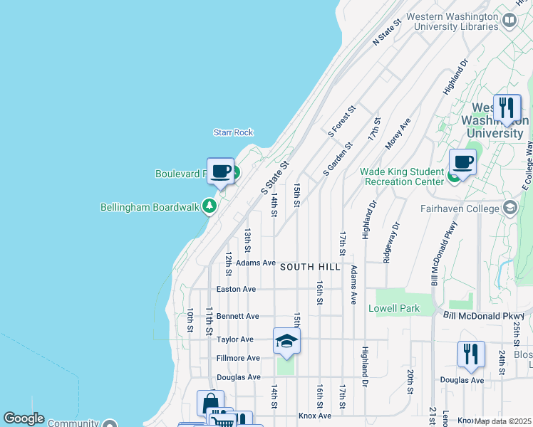 map of restaurants, bars, coffee shops, grocery stores, and more near 440 14th Street in Bellingham