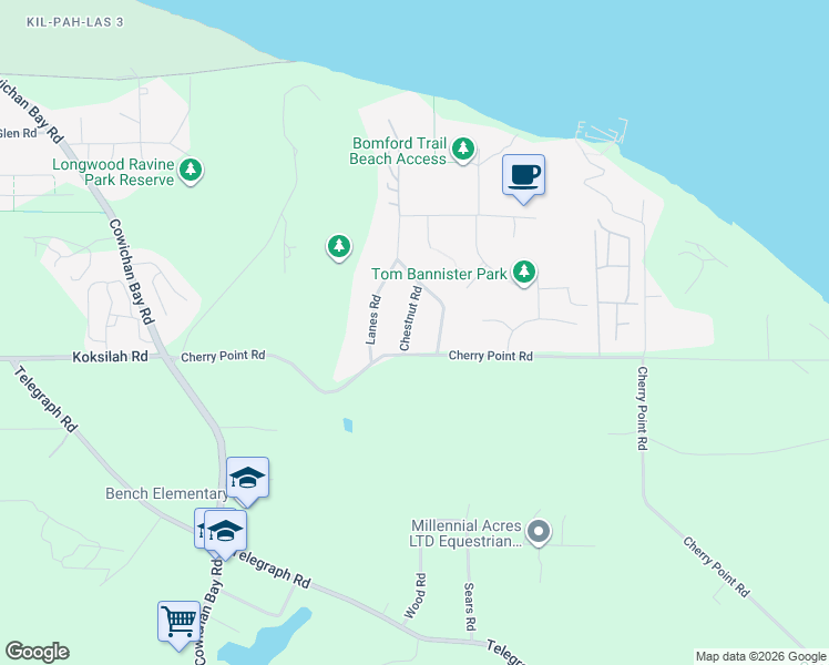 map of restaurants, bars, coffee shops, grocery stores, and more near 1371 Greenbrier Road in Cowichan Bay