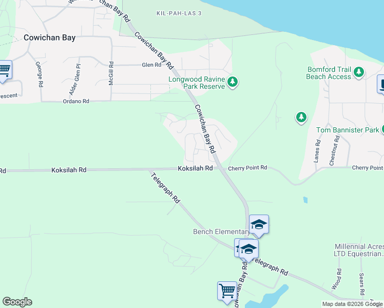 map of restaurants, bars, coffee shops, grocery stores, and more near 1540 Cowichan Bay Road in Cowichan Bay