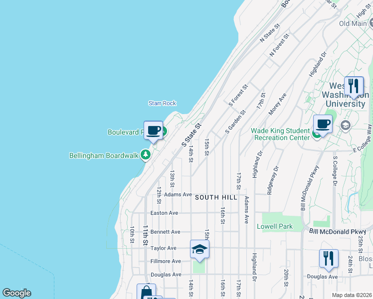 map of restaurants, bars, coffee shops, grocery stores, and more near 440 14th Street in Bellingham