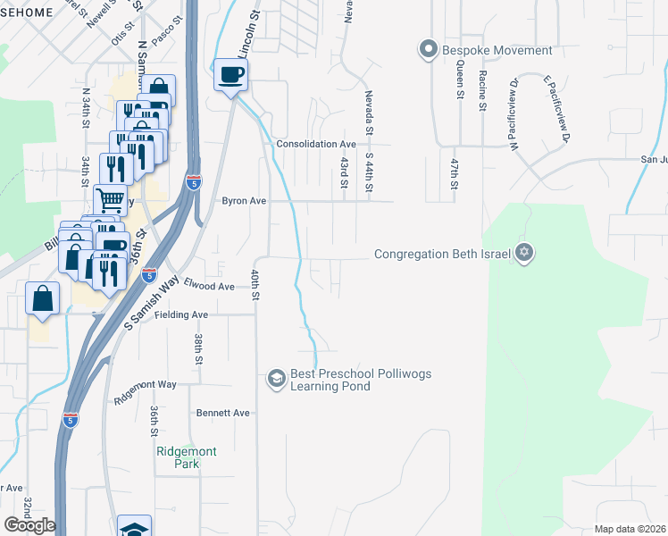 map of restaurants, bars, coffee shops, grocery stores, and more near 228 Milton Street in Bellingham