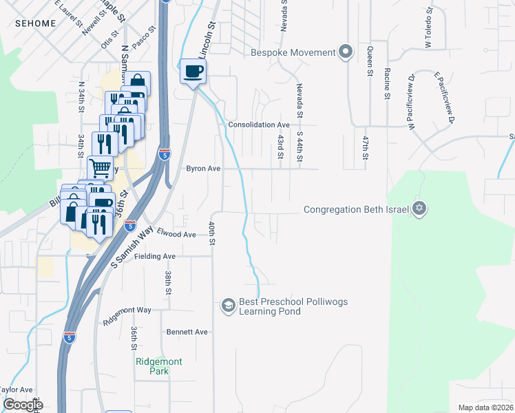 map of restaurants, bars, coffee shops, grocery stores, and more near 4211 Dumas Avenue in Bellingham