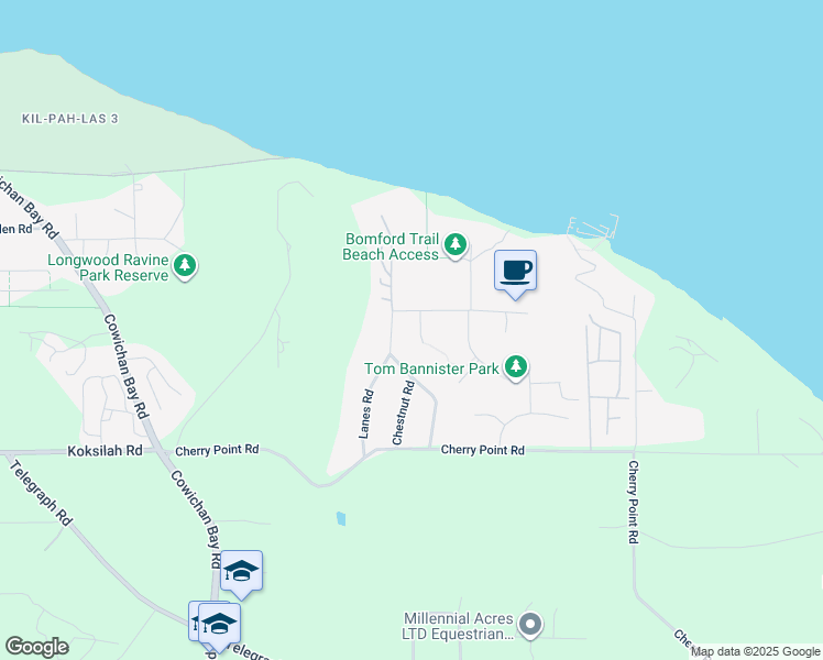 map of restaurants, bars, coffee shops, grocery stores, and more near 4574 Royal Island Terrace in Cowichan Bay