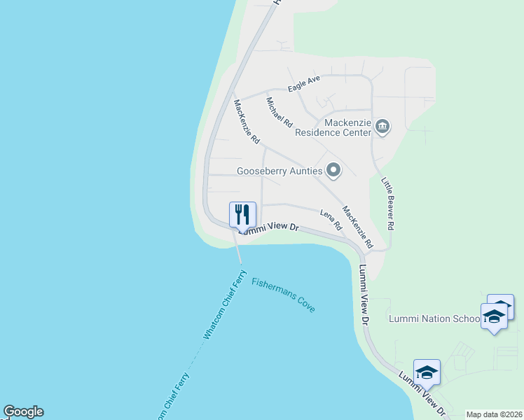 map of restaurants, bars, coffee shops, grocery stores, and more near 2571 Finkbonner Road in Bellingham