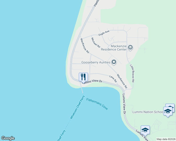 map of restaurants, bars, coffee shops, grocery stores, and more near 2571 Finkbonner Road in Bellingham