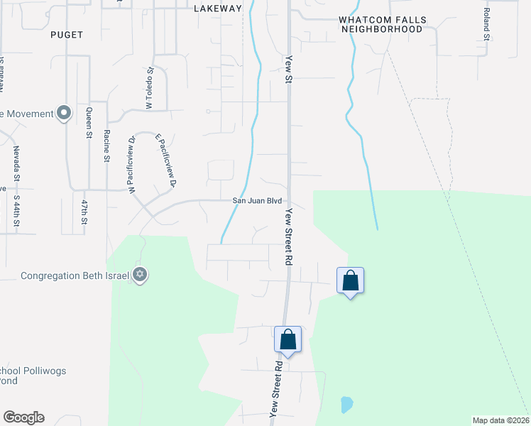 map of restaurants, bars, coffee shops, grocery stores, and more near 2500 Yew Street Road in Bellingham