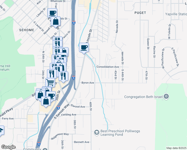 map of restaurants, bars, coffee shops, grocery stores, and more near 110 Ashley Avenue in Bellingham