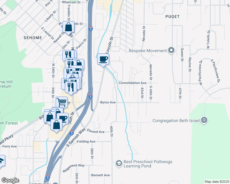 map of restaurants, bars, coffee shops, grocery stores, and more near 110 Ashley Avenue in Bellingham